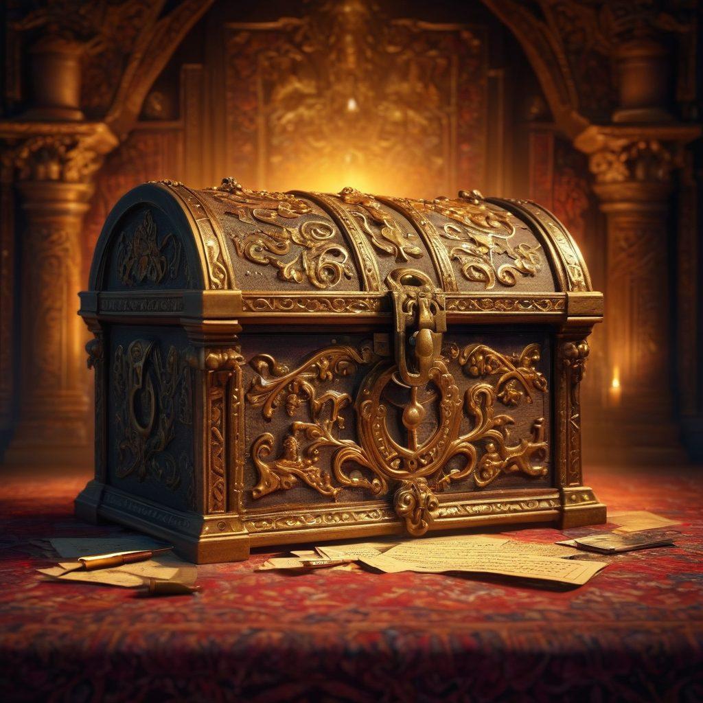 A mysterious key unlocking an ancient, ornate treasure chest filled with glowing scrolls and advice notes, set against a dimly lit, rich tapestry backdrop. Surrounding the chest are silhouettes of various tipsters whispering unique strategies, with a golden glow illuminating the title 'Unlock the Secrets'. super-realistic. vibrant colors. 3D.
